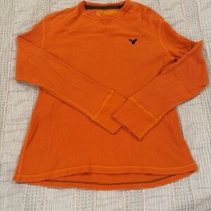 American Eagle Y2K Orange Thermal Long Sleeve Shirt Men’s L 100% Cotton